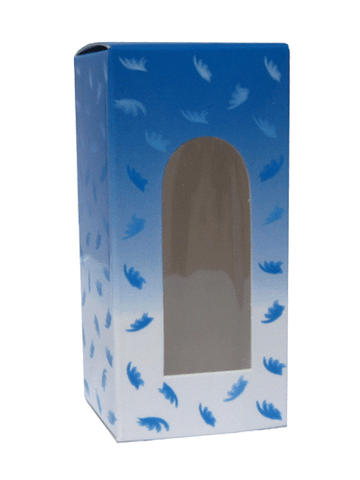 Blue Feather design folding carton box with window. Size 1.5\x 1.5