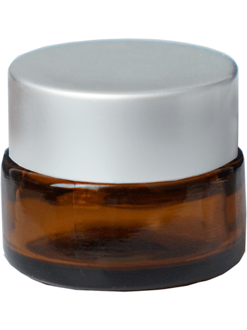 Cream glass jar style 5 ml amber bottle with silver cap .