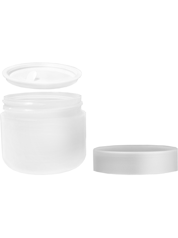 White plastic cream jar with silver cap, capacity 63 ml