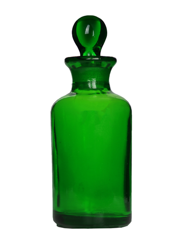 Apothecary style 30ml green glass bottle with green glass stopper.