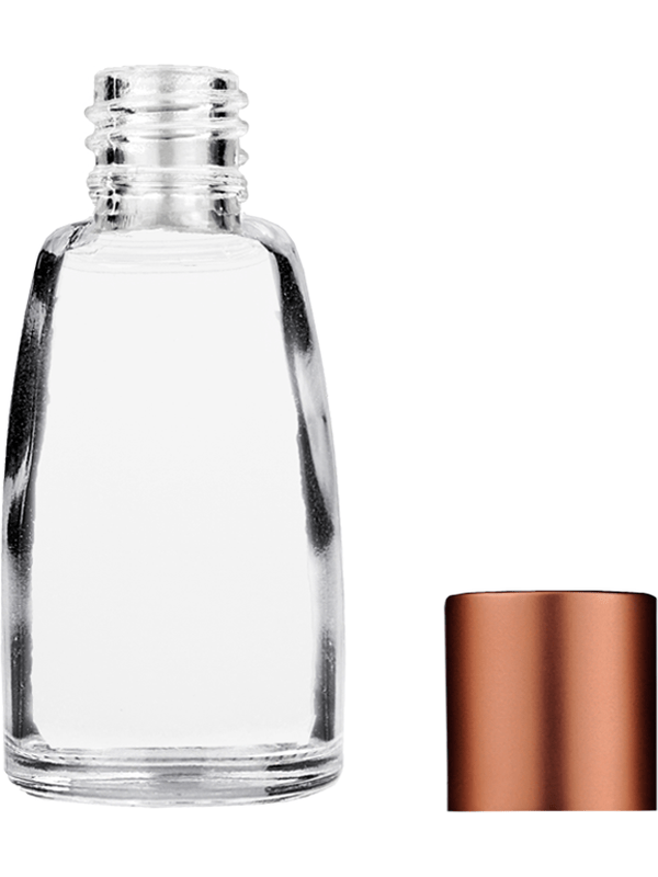 Empty Clear glass bottle with short matte copper cap capacity: 10ml. For use with perfume or fragrance oil, essential oils, aromatic oils and aromatherapy.