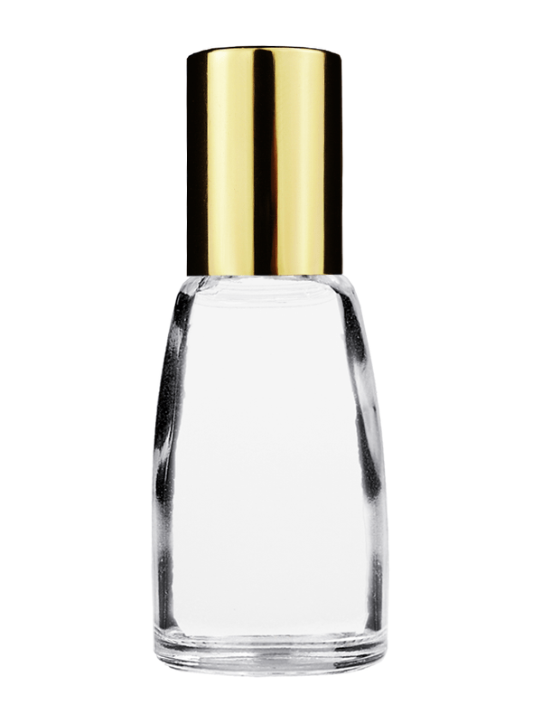 Bell design 10ml Clear glass bottle with shiny gold cap.