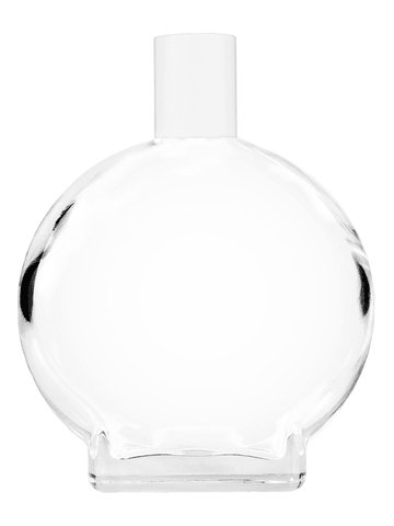 Circle design 100 ml, 3 1/2oz  clear glass bottle  with reducer and white cap.