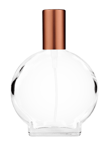 Circle design 100 ml, 3 1/2oz  clear glass bottle  with matte copper spray pump.