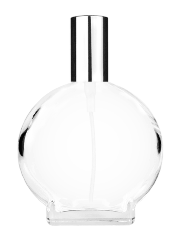 Circle design 100 ml, 3 1/2oz  clear glass bottle  with shiny silver spray pump.