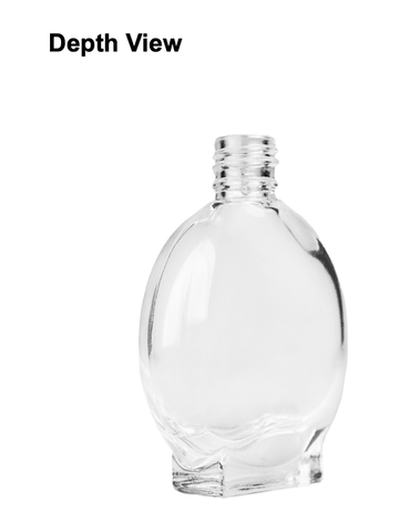 Circle design 30 ml, clear glass bottle with shiny silver and cap.