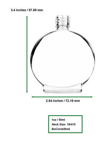 Circle design 50 ml, 1.7oz  clear glass bottle  with lavender vintage style bulb sprayer with shiny silver collar cap.