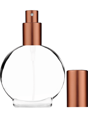 Circle design 50 ml, 1.7oz  clear glass bottle  with matte copper spray pump.