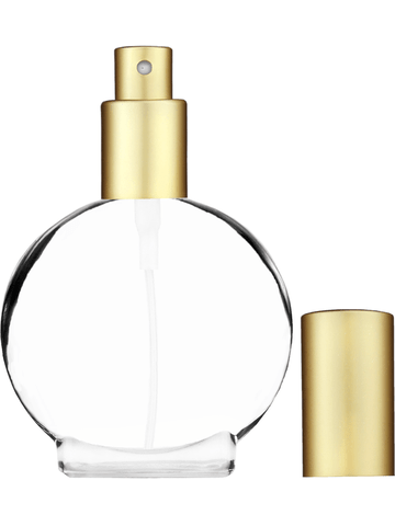 Circle design 50 ml, 1.7oz  clear glass bottle  with matte gold spray pump.