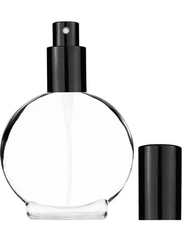 Circle design 50 ml, 1.7oz  clear glass bottle  with shiny black spray pump.