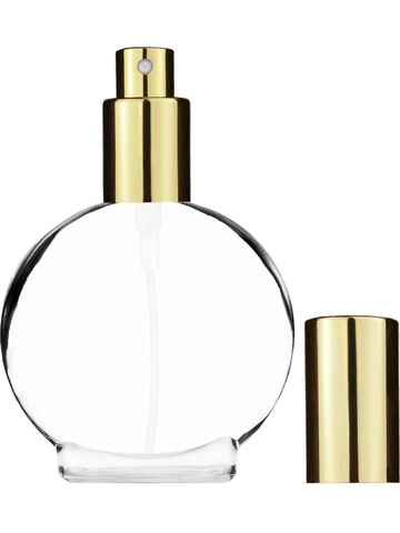 Circle design 50 ml, 1.7oz  clear glass bottle  with shiny gold spray pump.