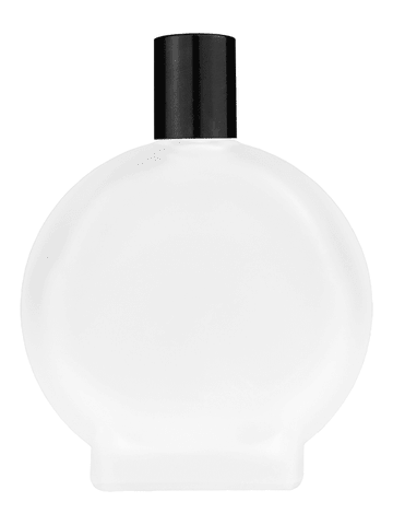 Circle design 100 ml, 3 1/2oz frosted glass bottle with reducer and tall black shiny cap.