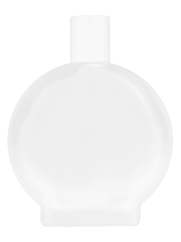 Circle design 100 ml, 3 1/2oz frosted glass bottle with reducer and white cap.