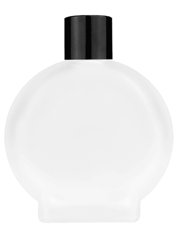 Circle design 50 ml, 1.7oz  frosted glass bottle with  reducer and black shiny cap.