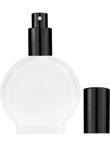 Circle design 50 ml, 1.7oz  frosted glass bottle with  shiny black spray pump.