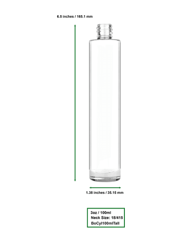 Cylinder design 100 ml, 3 1/2oz  clear glass bottle  with ivory vintage style bulb sprayer with shiny silver collar cap.