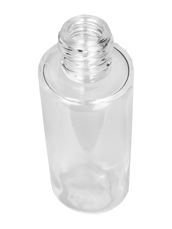 Cylinder design 25 ml  clear glass bottle  with ivory vintage style bulb sprayer with shiny gold collar cap.