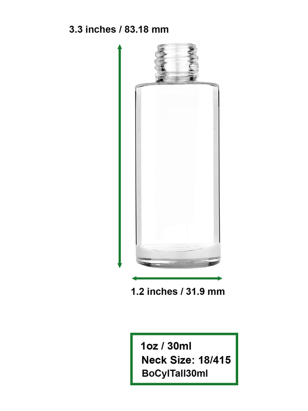 Cylinder design 25 ml  clear glass bottle  with red vintage style bulb sprayer with shiny silver collar cap.