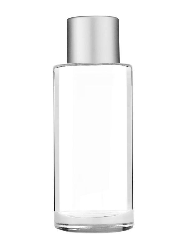 Cylinder design 25 ml  clear glass bottle  with reducer and silver matte cap.