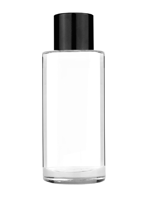 Cylinder design 25 ml  clear glass bottle  with reducer and black shiny cap.