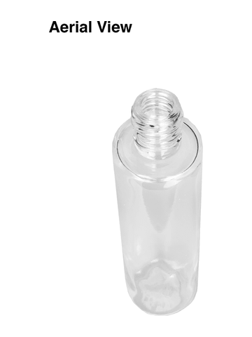 Cylinder design 50 ml, 1.7oz  clear glass bottle  with black vintage style bulb sprayer with shiny silver collar cap.