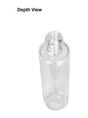 Cylinder design 50 ml, 1.7oz  clear glass bottle  with reducer and black faux leather cap.