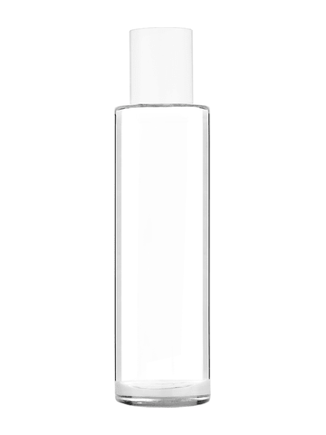 Cylinder design 50 ml, 1.7oz  clear glass bottle  with reducer and white cap.