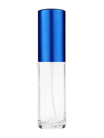 Cylinder design 5.5ml, 1/6oz Clear glass bottle with matte blue spray.