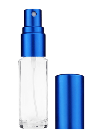 Cylinder design 5.5ml, 1/6oz Clear glass bottle with matte blue spray.