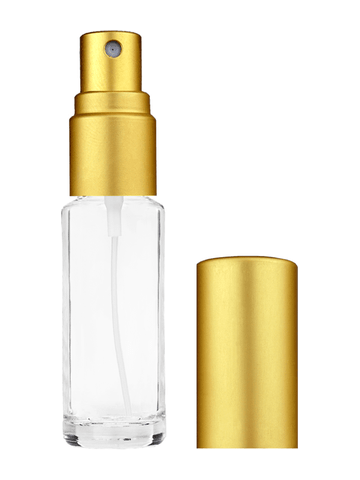 Cylinder design 5.5ml, 1/6oz Clear glass bottle with matte gold spray.