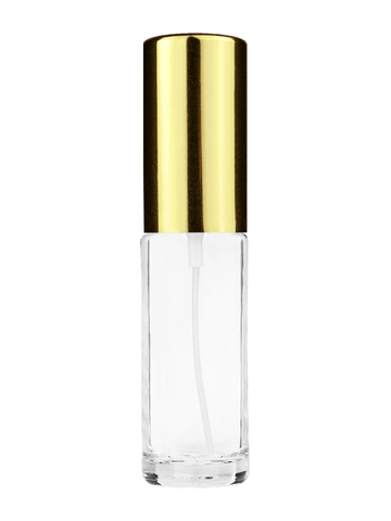 Cylinder design 5.5ml, 1/6oz Clear glass bottle with shiny gold spray.