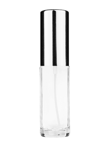 Cylinder design 5.5ml, 1/6oz Clear glass bottle with shiny silver spray.