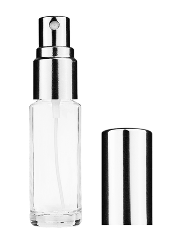 Cylinder design 5.5ml, 1/6oz Clear glass bottle with shiny silver spray.