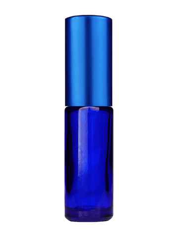 Cylinder design 5ml, 1/6oz Blue glass bottle with matte blue spray.