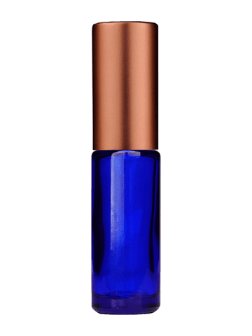 Cylinder design 5ml, 1/6oz Blue glass bottle with matte copper spray.