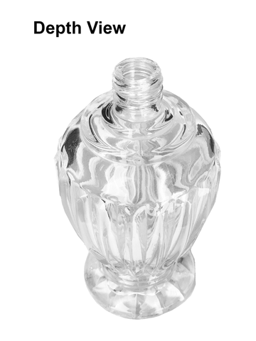 Diva design 100 ml, 3 1/2oz  clear glass bottle  with reducer and black faux leather cap.