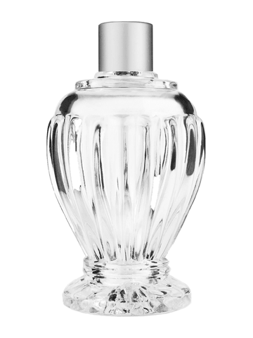 Diva design 100 ml, 3 1/2oz  clear glass bottle  with reducer and silver matte cap.