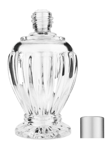 Diva design 100 ml, 3 1/2oz  clear glass bottle  with reducer and silver matte cap.