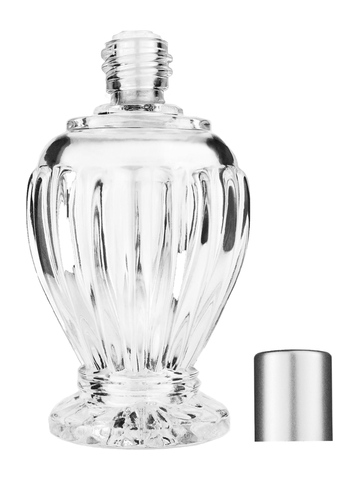 Diva design 100 ml, 3 1/2oz  clear glass bottle  with reducer and tall silver matte cap.