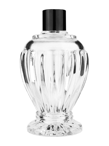 Diva design 100 ml, 3 1/2oz  clear glass bottle  with reducer and black shiny cap.