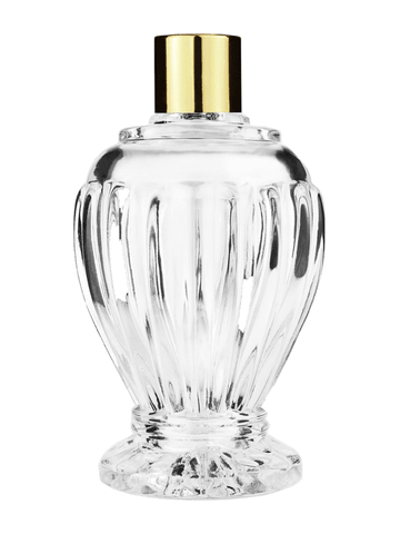 Diva design 100 ml, 3 1/2oz  clear glass bottle  with reducer and shiny gold cap.