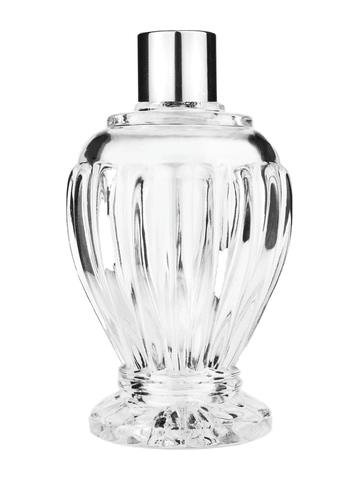 Diva design 100 ml, 3 1/2oz  clear glass bottle  with reducer and shiny silver cap.