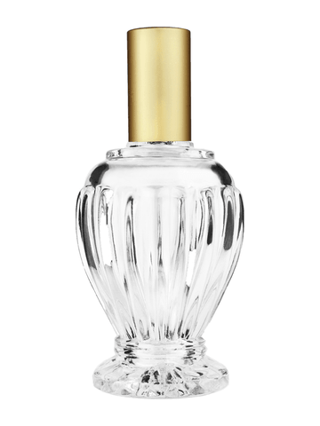 Diva design 100 ml, 3 1/2oz  clear glass bottle  with matte gold spray pump.