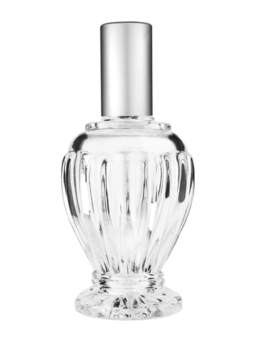 Diva design 100 ml, 3 1/2oz  clear glass bottle  with matte silver spray pump.