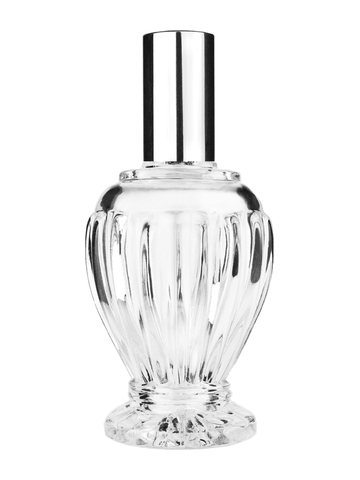 Diva design 100 ml, 3 1/2oz  clear glass bottle  with shiny silver spray pump.