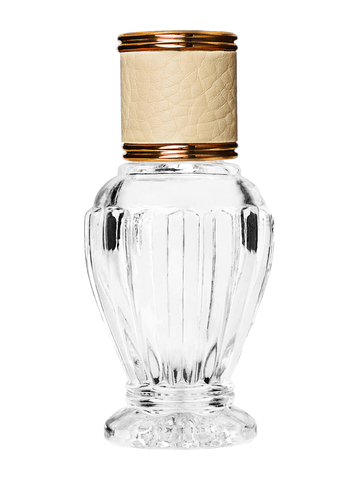 Diva design 30 ml, 1oz  clear glass bottle  with reducer and ivory faux leather cap.