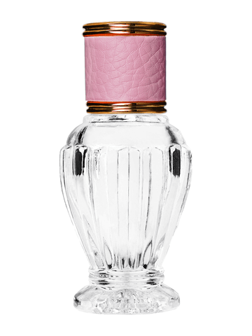 Diva design 30 ml, 1oz  clear glass bottle  with reducer and pink faux leather cap.