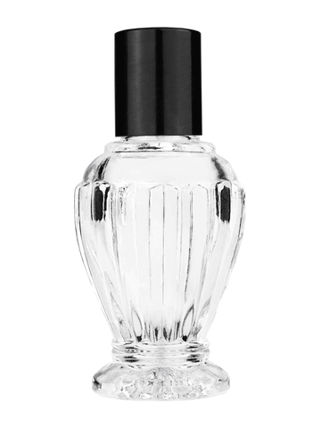 Diva design 30 ml, 1oz  clear glass bottle  with reducer and tall black shiny cap.