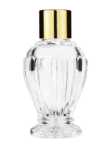 Diva design 30 ml, 1oz  clear glass bottle  with reducer and shiny gold cap.