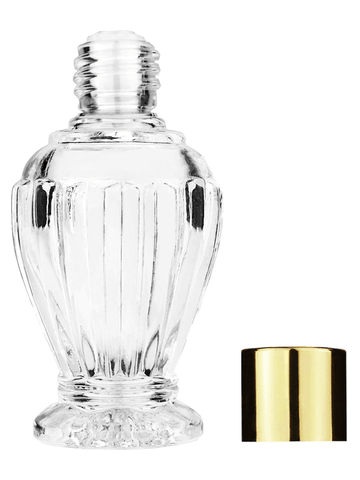 Diva design 30 ml, 1oz  clear glass bottle  with reducer and shiny gold cap.